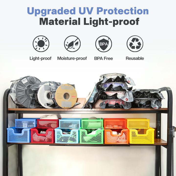 Vacbird Filament Vacuum Storage Kit with USB Pump, 20 Pack Light-Proof Vacuum Sealed Bags for 3D Filament, Spool Sealing for Keeping Dry and Clean (12.6 * 13.38 in) - size: 20 black bags + USB pump