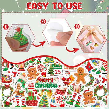 300Pcs Christmas Foam Stickers, Cute Self-Adhesive Xmas Stickers Foam Santa Claus Gingerbread Man Reindeer Sticker Decorations for Home Office School Classroom DIY Art Craft Party Supplies - style: Christmas