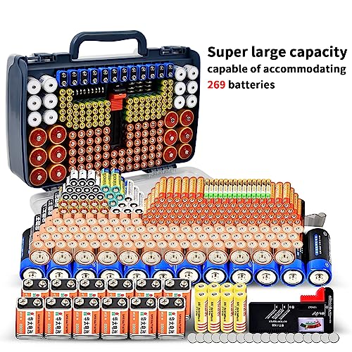 Battery Organizer Storage Case with Tester for 269 Batteries, Double Sides (Blue) - color: Blue