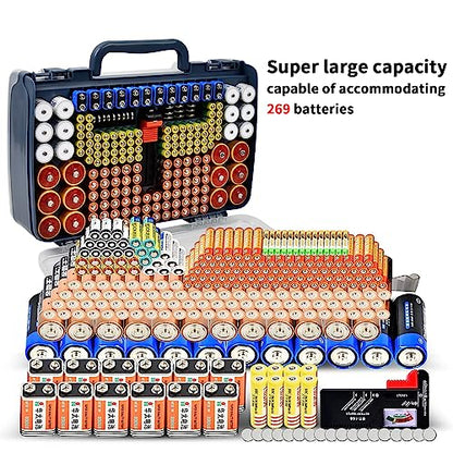 Battery Organizer Storage Case with Tester for 269 Batteries, Double Sides (Blue) - color: Blue