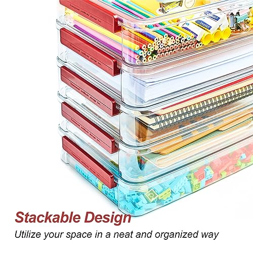 CATOOMUU 2-Pack 9x13 Clear Plastic Project Case Stackable Storage Box - color: Large-Red-2-Pack