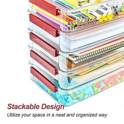 CATOOMUU 2-Pack 9x13 Clear Plastic Project Case Stackable Storage Box - color: Large-Red-2-Pack