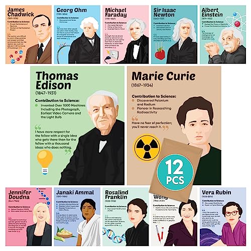 Decorably 12 Famous Scientist Science Posters for Classroom Decor, 11x14in