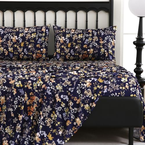 CozySmile 4 Pieces Queen Sheet Set Floral, Boho Sheets Soft Microfiber Deep Pocket, Floral Sheets (Queen, Tranquil Night Bloom) - color: A-tranquil Night Bloom, size: Queen