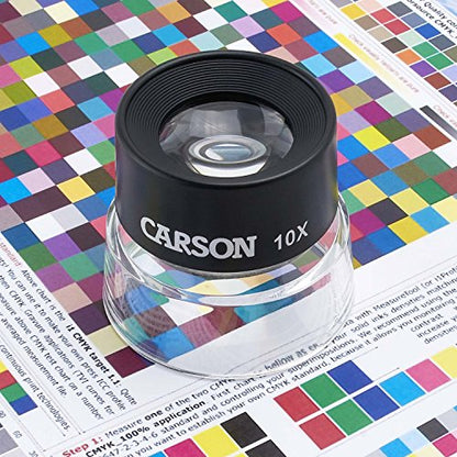 Carson LumiLoupe 10X Power Black/Clear Stand Magnifier, Ambient Light, 1.0 inch Lens Diameter, 2.0 inch Base Diameter, 2.0 x 1.75 x 2.0 inches, 0.05 kg - size: Single Pack