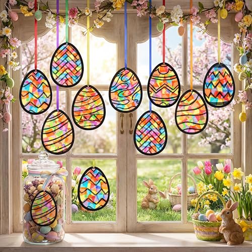 Eersida 32 Pcs Easter Eggs Ornament Suncatchers Craft Set Spring DIY Eggs - style: Eggs Style