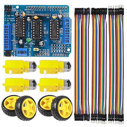 Robot Motor Kit DC Motor 3-6V Gear TT Motor with Tire Wheel + L293D Motor Drive Controller Motor Control Expansion Board for Arduino Smart Car