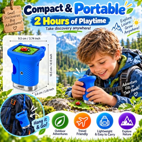 Kids Microscope, 4K 1000X Zoom, 2.4" Screen, STEM Toy for 4-8, Blue - color: Blue
