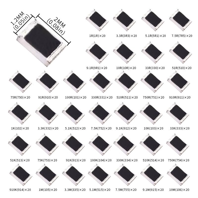 0805 SMD Resistor Kit 1R-10M ohm 1/8W 0.125W ±5% Tolerance 36Values