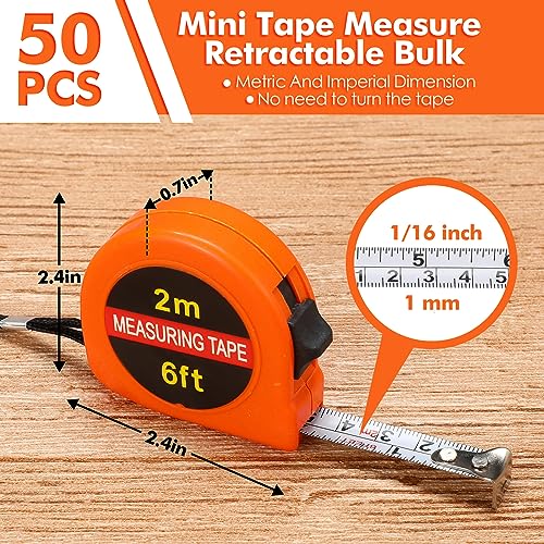 Copkim 50 Pcs Mini Tape Measure Keychain Bulk 6 Ft Retractable,Orange - color: Orange