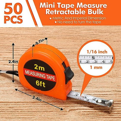 Copkim 50 Pcs Mini Tape Measure Keychain Bulk 6 Ft Retractable,Orange - color: Orange