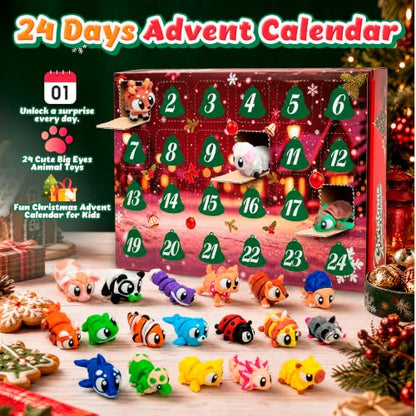 Christmas Advent Calendar 2026 Countdown with Mini 3D Printed Animals Bulk - color: colorful 24PC