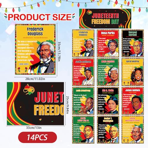 Aposwow Juneteenth Bulletin Board Decorations - 14 Pcs African American Posters for Office, Juneteenth History Decoration for Classroom School Wall Office - color: Juneteenth