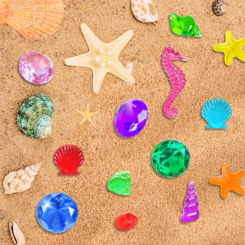 60Pcs Sea Shell Diving Gem Toys 1.57in Large Acrylic Plastic Diamond - color: Fake Shells and Gems-10 Colors