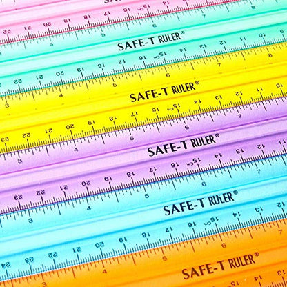 hand2mind 12 inch Multicolored, Transparent, Semiflexible Safe-T Plastic Rulers, Rainbow Plastic Rulers, Safety Ruler for Measurement, Safety Kids School Supplies, Straight Rulers (Pack of 24)