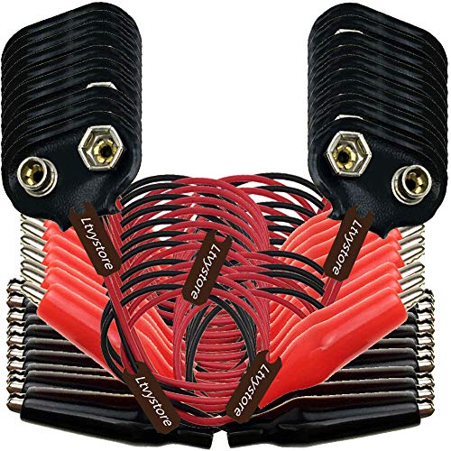 9V Battery Snap with Alligator Clips, 20Pcs 9 Volts Battery Clip to Dual Alligator Clip Adapter Cable 7.17Inch