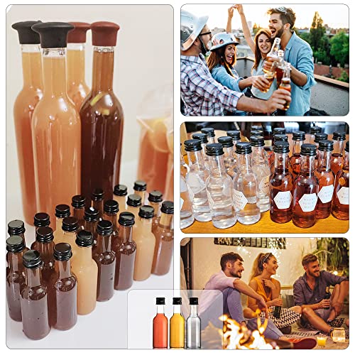 YZXODN 50 Pack 1.7oz Mini Liquor Bottles with Labels, Plastic Alcohol Bottles, Airtight Shot Bottles, Little Spirit Bottle with Funnel, Black Caps, Juice Bottle for Cocktail, Party Favors, Weddings - size: 50 pack