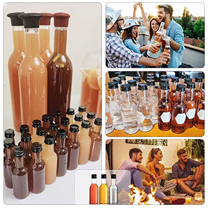 YZXODN 50 Pack 1.7oz Mini Liquor Bottles with Labels, Plastic Alcohol Bottles, Airtight Shot Bottles, Little Spirit Bottle with Funnel, Black Caps, Juice Bottle for Cocktail, Party Favors, Weddings - size: 50 pack