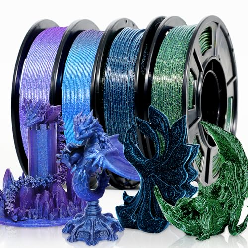 RepRapper Glitter Multicolor Mixed 250g*4 Sample Pack, Shiny Galaxy PLA Filament 1.75mm, Glow in the Dark Green 3D Printer Filament, Sparkle Laser Series 3D Printing Filament for 3D Printer - color: Glitter Green/Blue