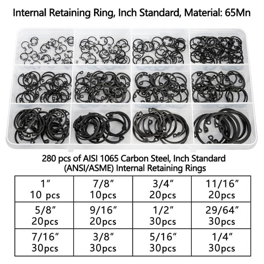 Internal Circlip Assortment Kit, Black Carbon Steel Retaining Rings for Bores, Multiple Sizes