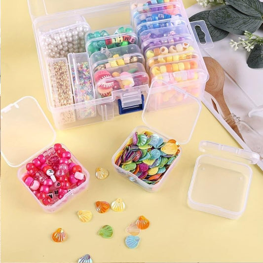 15 PCS Bead Organizer and Storage, Clear Plastic Containers for Jewelry, Mini Box Set with Hinged Lids for DIY Crafts, Seeds, and Nail Art (Includes 1 Large Outer Box and 14 Small Inner Boxes)