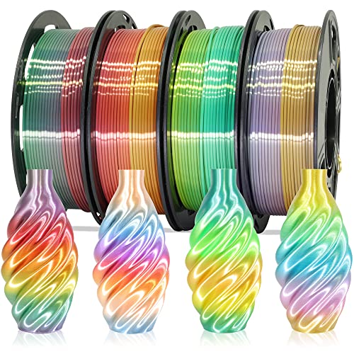 MIKA3D 1.75mm Silk Shiny 4 Types Rainbow Multi Colored Fast Color Change PLA 4 in 1 Bundle: 4 Different Types Silk Rainbow PLA, Each Spool 250g, 4 Spools Packed, Total 1Kg 3D Print Filament Material - color: Rainbow Yellow-green+rainbow Blue-purple+rainbo