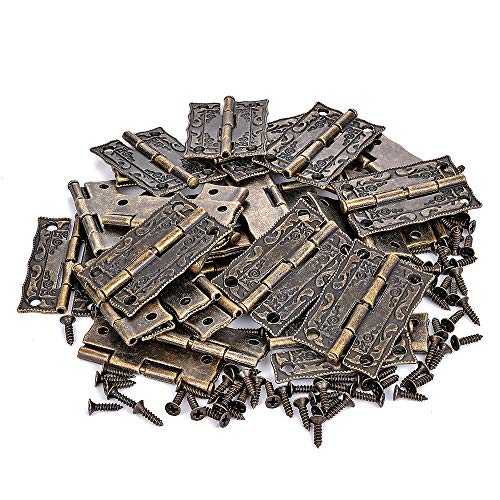 40Pcs Antique Bronze Engraved Hinges Repair Hardware for Wooden Jewelry Boxes