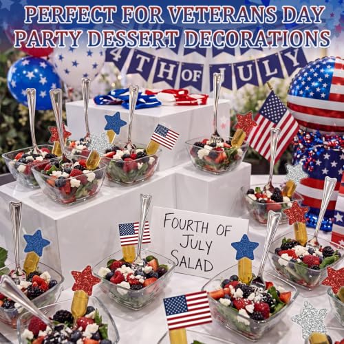 Glenmal 48 Sets 4ml American Flag Patriotic Cupcakes Pipettes, Plastic Pipettes Dropper for Cupcakes with American Flag Disposable Mini Flavor Liquor Infuser Squeeze Dropper for Cupcake Ice Cream - style: Patriotic