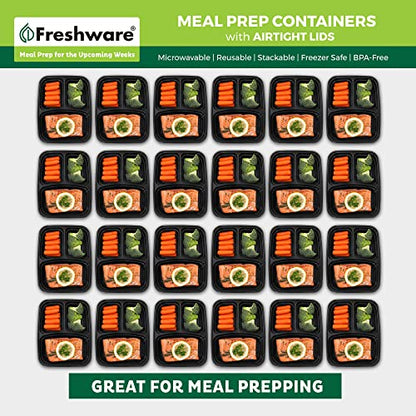 Freshware Meal Prep Containers [150 Pack] 3 Compartment with Lids, Food Storage Containers, Bento Box, BPA Free, Stackable, Microwave/Dishwasher/Freezer Safe (24 oz) - size: 24OZ-150PK