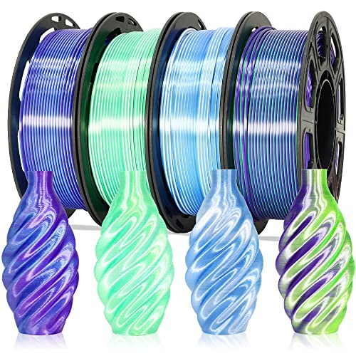 MIKA3D Dual Color Silk PLA 1.75mm 3D Printer Filament Bundle, 4 Spools Pack 2 Color in 1 PLA, Silk Blue Purple, Silk White Green, Silk White Blue, Silk Green Purple, 3D Printing PLA 250g X 4 Spools - color: Blue Purple+white Green+white Blue+green Purple
