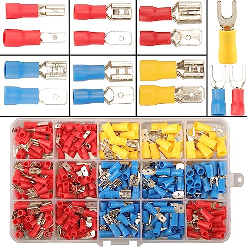 Feggizuli 330PCS Crimp Connectors, 2.8mm 4.8mm 6.3mm Male and Female Spade Connector kit, 15 Types Crimp Terminals Electrical Connectors, Electrical Terminals Includes Spade Ring Fork Wire Connectors - size: 330pcs