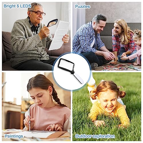 Folding Handheld Magnifying Glass with Light, 3X Large Rectangle Reading Magnifier with Dimmable LED for Macular Degeneration Seniors Reading Inspection Coins Jewelry