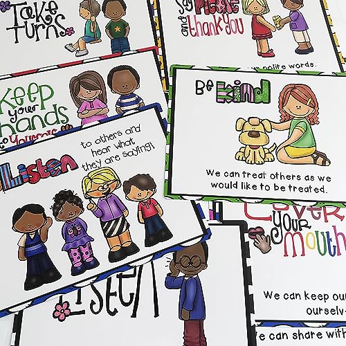Lachilly 9 Sheets Classroom Rules Posters, Classroom Wall Decoration, Class Organization Charts, Bulletin Board Set, Classroom Decoration for Kindergarten Preschool Primary Middle High School - style: Classroom Rule 9P
