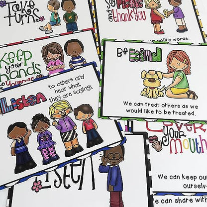 Lachilly 9 Sheets Classroom Rules Posters, Classroom Wall Decoration, Class Organization Charts, Bulletin Board Set, Classroom Decoration for Kindergarten Preschool Primary Middle High School - style: Classroom Rule 9P