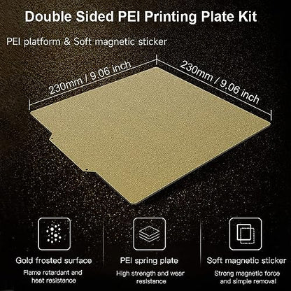 HzdaDeve PEI Sheet 230X230mm Flexible Spring Steel Build Plate Double Sided Textured Bed for Anycubic Kobra 2/Kobra 2 Neo/Kobra 2 Pro/Kobra Neo/Kobra/Kobra/Artillery Genius 3D Printer (Gold) - color: Gold, size: Kobra 2