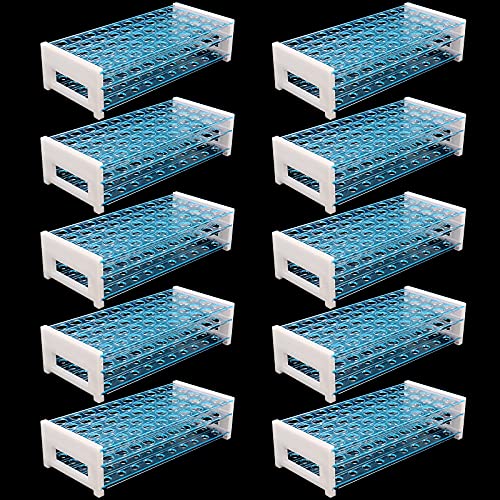 10 Pack 50 Holes Plastic Test Tube Rack, Detachable Lab Test Tube Rack for 13mm -16mm Tubes, Science Test Tube Holder for Experiments, Candy Liquids Storage, Light Blue
