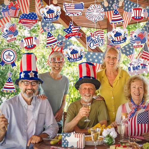 48Pcs 4th of July Cut-Outs, Red White Blue Patriotic Theme Party Cutouts Cartoon USA Flag Stars Firework Paper Cutouts for Independence Day Home School Classroom Office Bulletin Board Wall Decor - style: 4th of July