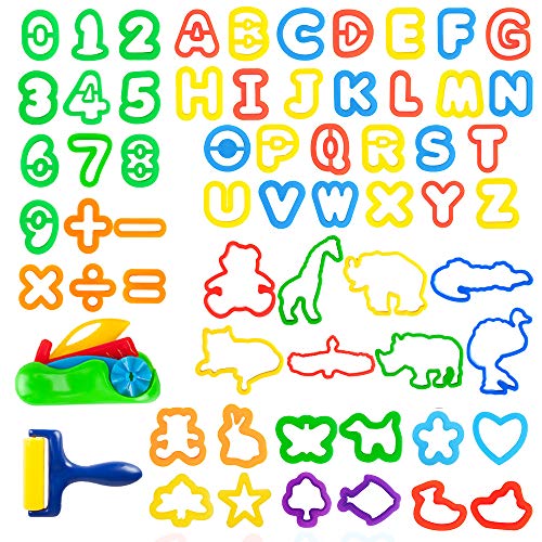 Kids Letter Molds Tools Set，Numeral Various Plastic Animal Molds for Creative Cutting (63 Pieces) - color: #01-65PCS