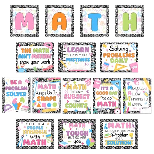 Marspark 15 Pcs Composition Notebook Math Posters for Classroom - style: Math