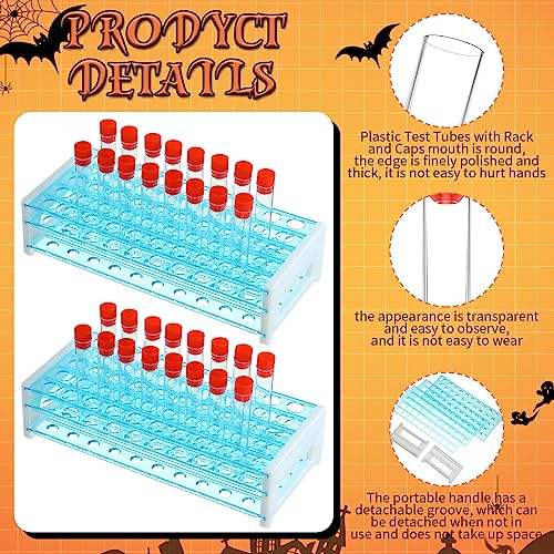 Xuhal 100 Pcs Halloween Test Tubes and Holder, 16 x 100 mm Plastic Caps