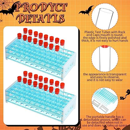 Xuhal 100 Pcs Halloween Test Tubes and Holder, 16 x 100 mm Plastic Caps
