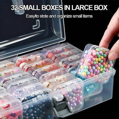 32 PCS Clear Plastic Organizer Box, Small Bead Organizers and Storage Containers with Hinged Lid for DIY Jewelry Making, Bead, Nail, Jewelry, Art, DIY Crafts, Fishing Tackle, Small Items