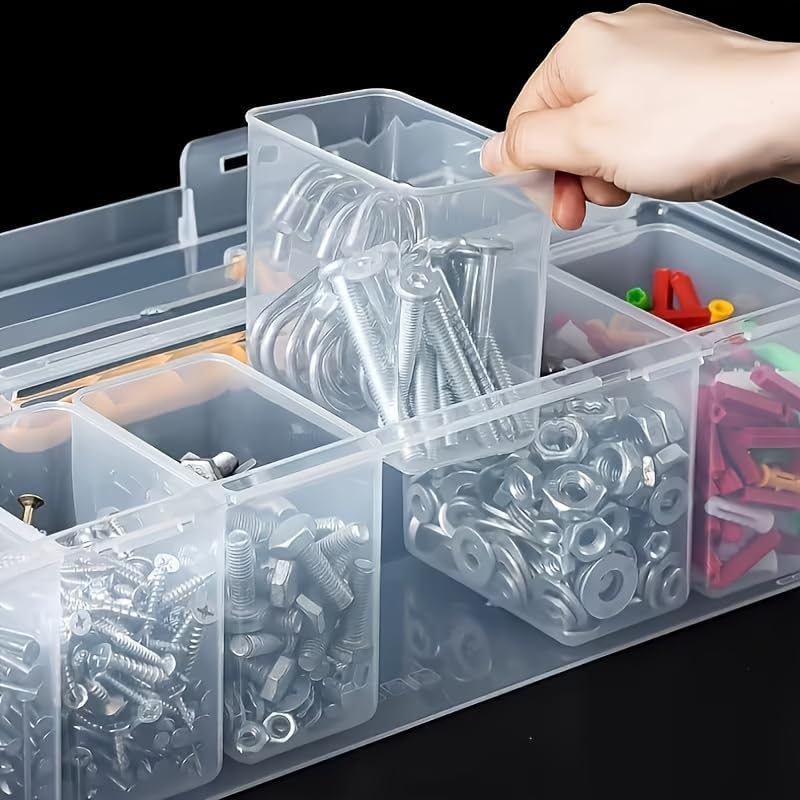 Tool Storage Box, Small Parts Organizer with 1 Outer Box & 6 Removable Dividers, Hardware Container Gift for Men Screws, Nuts, Electronics, Crafts, Fishing, Garage, Father's Day