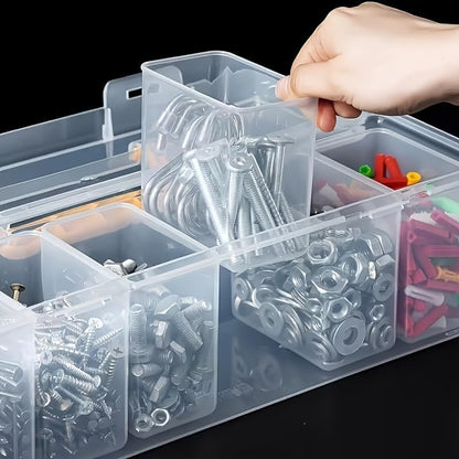 Tool Storage Box, Small Parts Organizer with 1 Outer Box & 6 Removable Dividers, Hardware Container Gift for Men Screws, Nuts, Electronics, Crafts, Fishing, Garage, Father's Day
