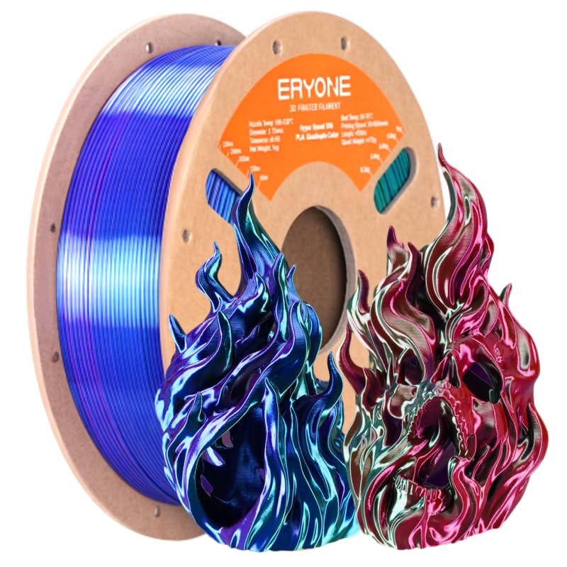 ERYONE Silk Filament PLA+ 1.75mm Shiny 3D Printer Filament, Multicolor PLA 4 in 1, 1kg (2.2LBS)/Spool, HS Silk Quadruple Color Evil Pool(Purple & Red & Green & Blue) - color: Silk Pla+ 4 in 1 Evil Pool