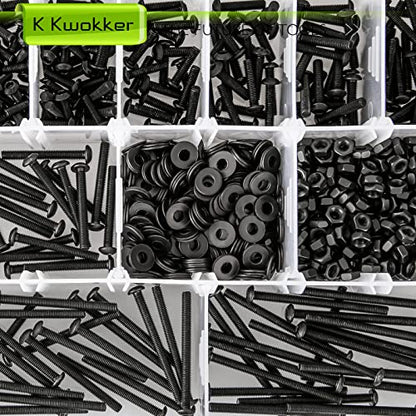 1023Pcs M3 Screw Assortment 13 Lengths 4mm to 40mm, 10.9 Alloy Steel Nuts and Bolts Assortment Kit, Metric Button Head Hex Socket Head Cap Machine Screws and Nuts, Washers, Black - size: B. M3
