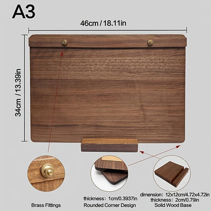 13.39×18.11 Inch Solid Walnut 2‑in‑1 Menu Clipboard, Vertical Display Sign - size: A3 Horizontal Version