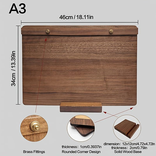 13.39×18.11 Inch Solid Walnut 2‑in‑1 Menu Clipboard, Vertical Display Sign - size: A3 Horizontal Version