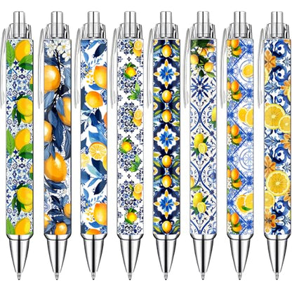 Capri Lemon Pens Set – Mediterranean-Inspired Ballpoint Pens for Girls, Students, and Stationery Lovers – Smooth Writing Pens for School, Journaling, or Gifts – Bright and Elegant Design, 8 Pack - color: Capri lemon
