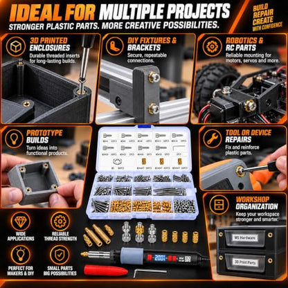 Heat Set Insert Kit for 3D Printing, Threaded Insert Kit for Plastic - size: M5